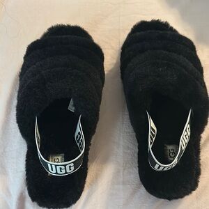 UGG Black Fluffy Slippers